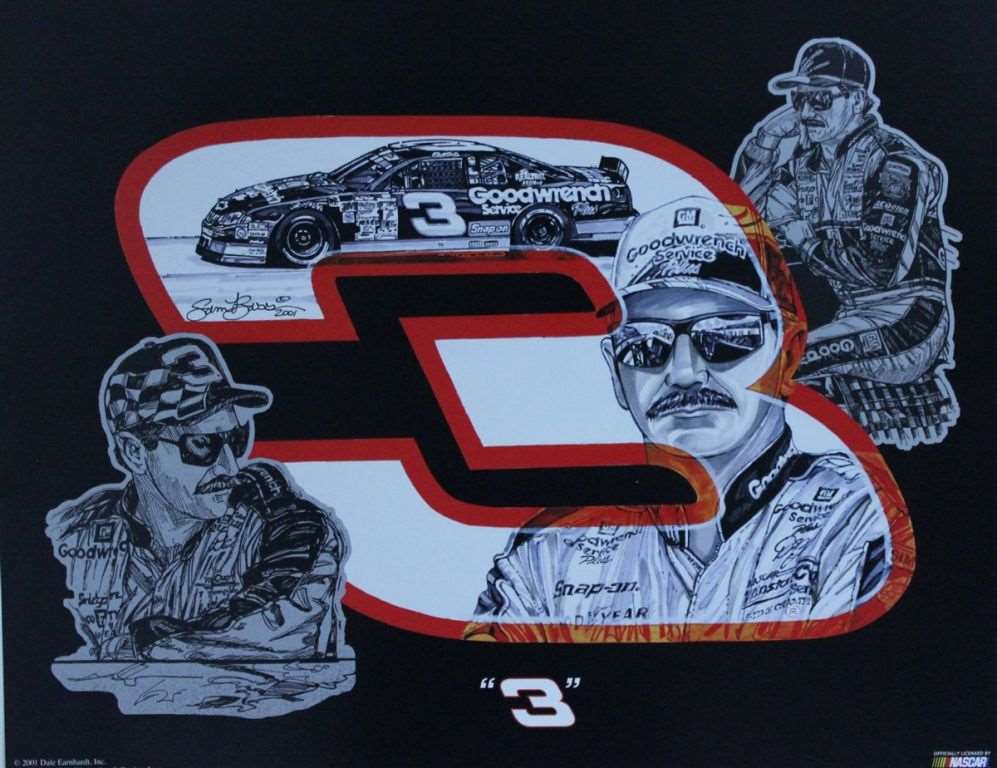 Dale Earnhardt " 3 " Original Sam Bass 19" X 24" Print | WWW.PLANBSALES.COM